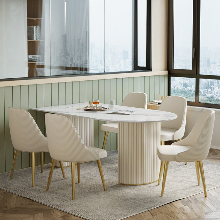 Free Form Dining Room Table Luxury Sintered Stone Double Pedestal Table