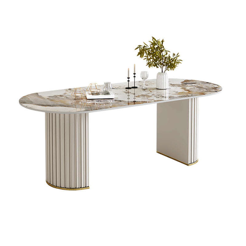 Luxury Sintered Stone Dining Desk Oval Shape Double Base Kitchen Table