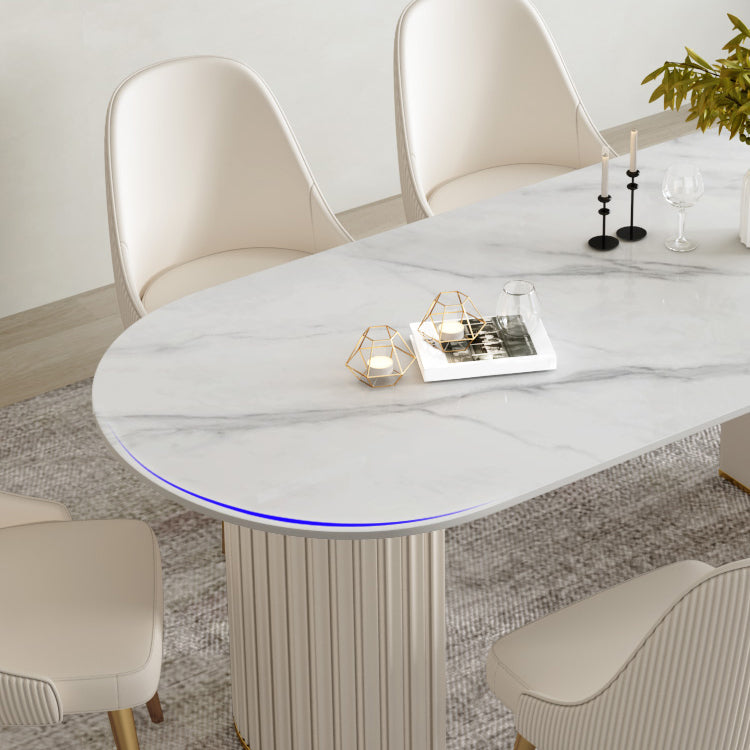 Luxury Sintered Stone Dining Desk Oval Shape Double Base Kitchen Table