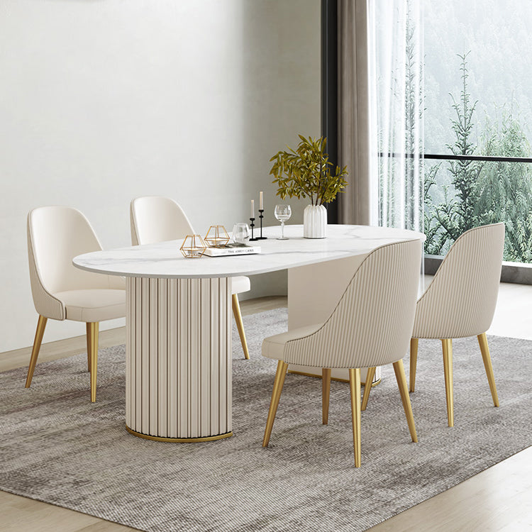 Luxury Sintered Stone Dining Desk Oval Shape Double Base Kitchen Table