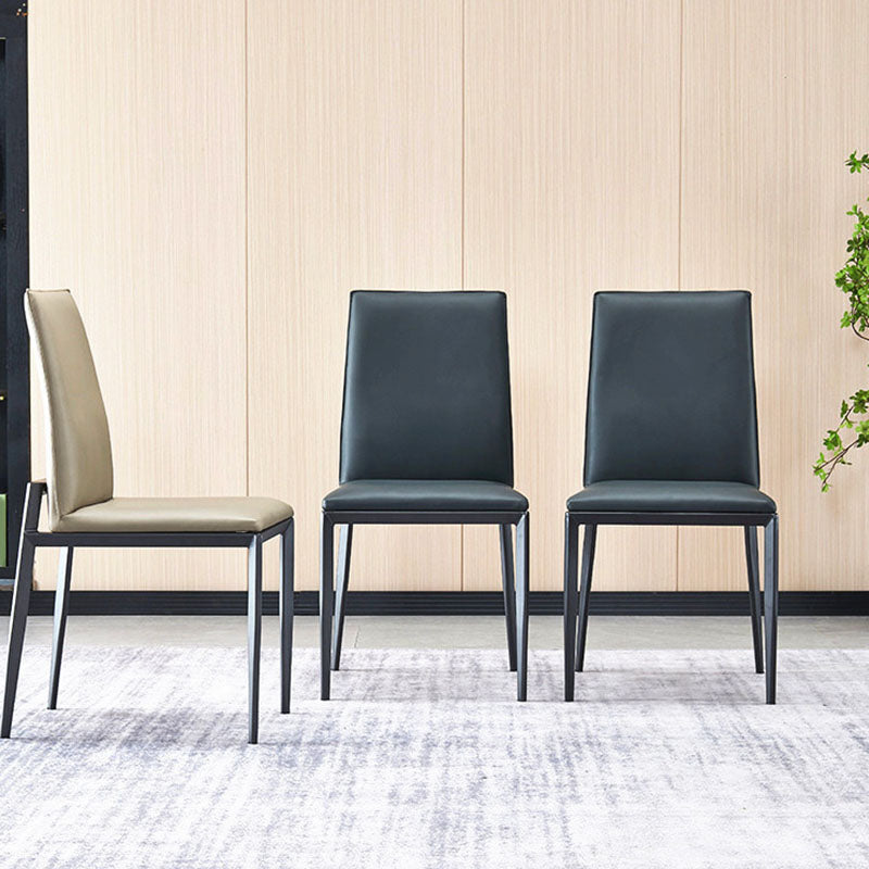 Contemporary Metal Kitchen Dining Chair Faux Leather Side Chair