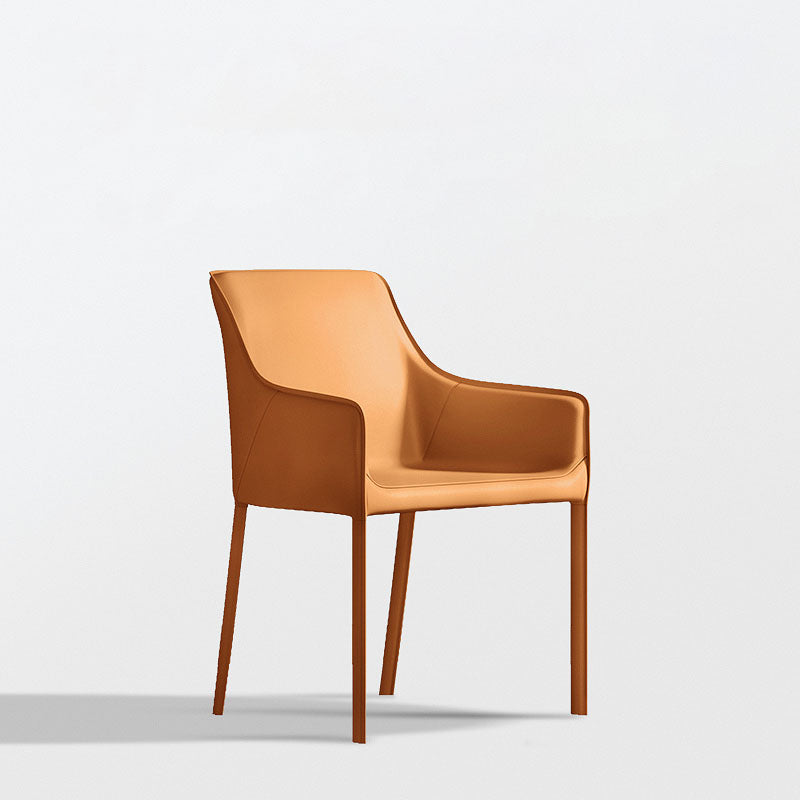 Minimalist Style Leather Dining Chair Arm Solid Back Dining Side Chair