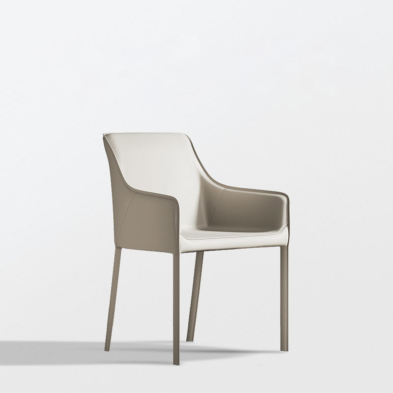 Minimalist Style Leather Dining Chair Arm Solid Back Dining Side Chair