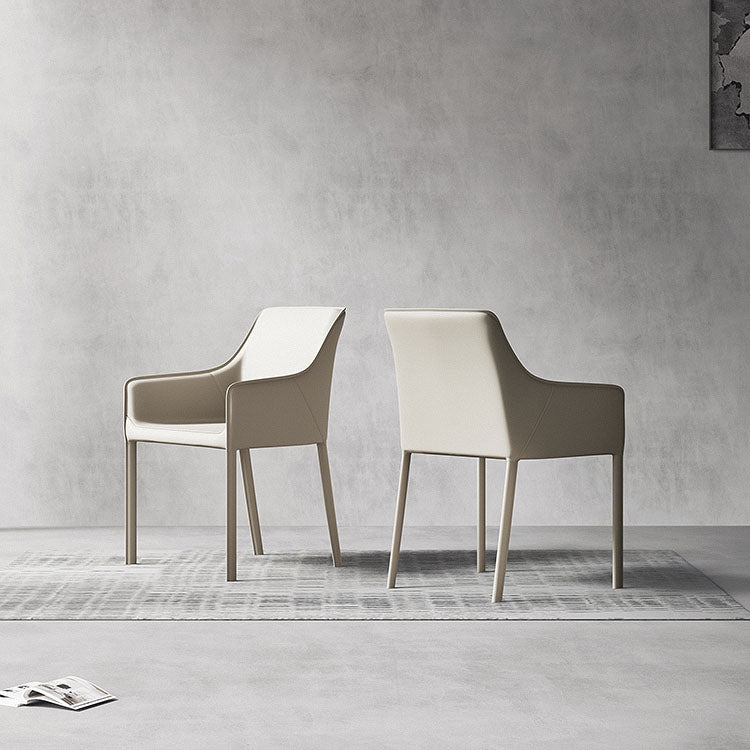 Minimalist Style Leather Dining Chair Arm Solid Back Dining Side Chair