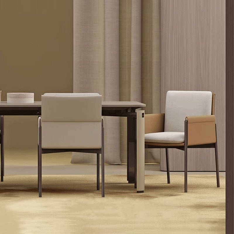 Matte Finish Hotel Dining Chair Contemporary Upholstered Solid Back Arm Chair