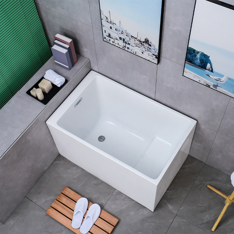 White Back to Wall Soaking Bathtub Contemporary Rectangular Acrylic Bath Tub