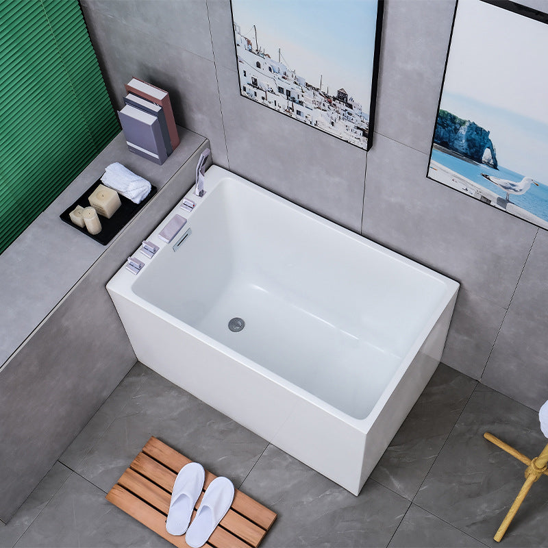 White Back to Wall Soaking Bathtub Contemporary Rectangular Acrylic Bath Tub