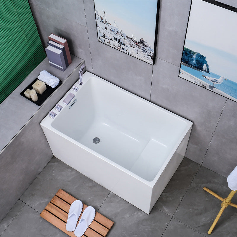 White Back to Wall Soaking Bathtub Contemporary Rectangular Acrylic Bath Tub