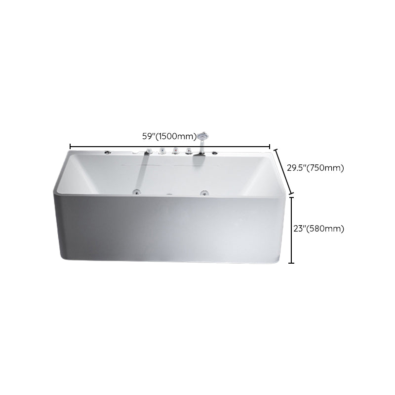Modern Acrylic Rectangular Bath Tub White Tub with Internal Drain