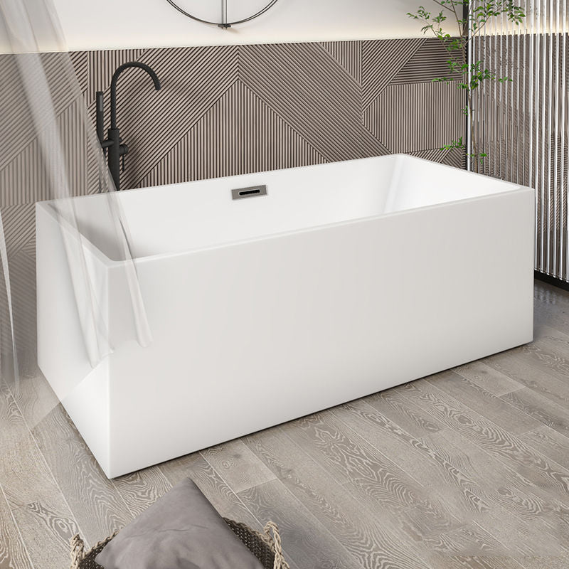 Modern Rectangular Bathtub with Internal Drain White Acrylic Soaking Tub
