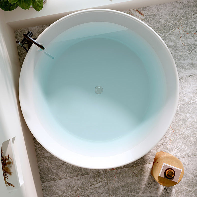 Round White Acrylic-Fiberglass Bathtub Soaking Freestanding Bath Tub