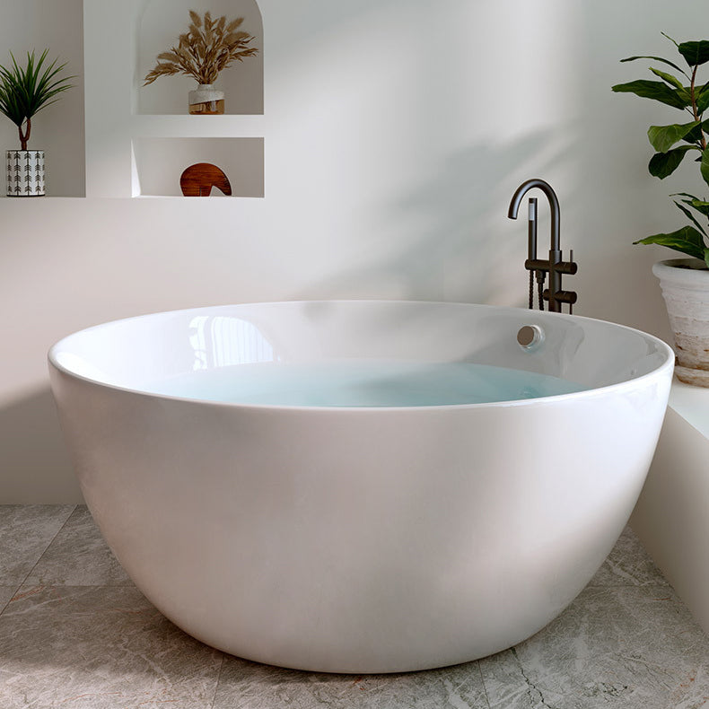Round White Acrylic-Fiberglass Bathtub Soaking Freestanding Bath Tub