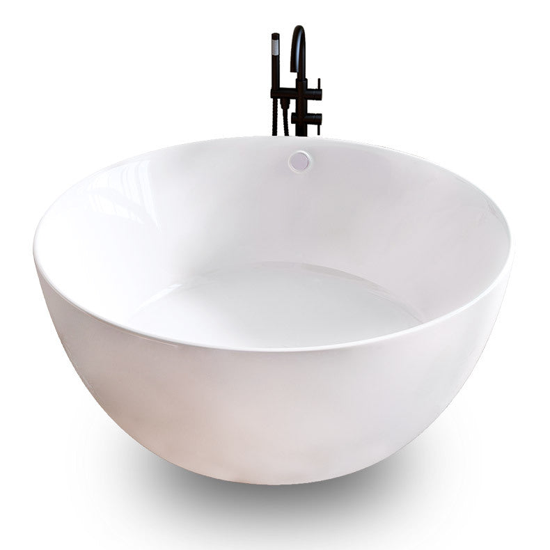 Round White Acrylic-Fiberglass Bathtub Soaking Freestanding Bath Tub