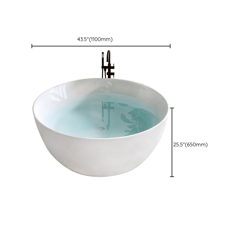Round White Acrylic-Fiberglass Bathtub Soaking Freestanding Bath Tub
