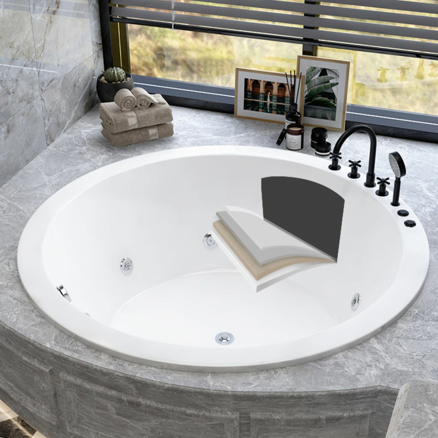 Modern Round Drop-in Bathtub Acrylic-Fiberglass Soaking/Air Bathtub