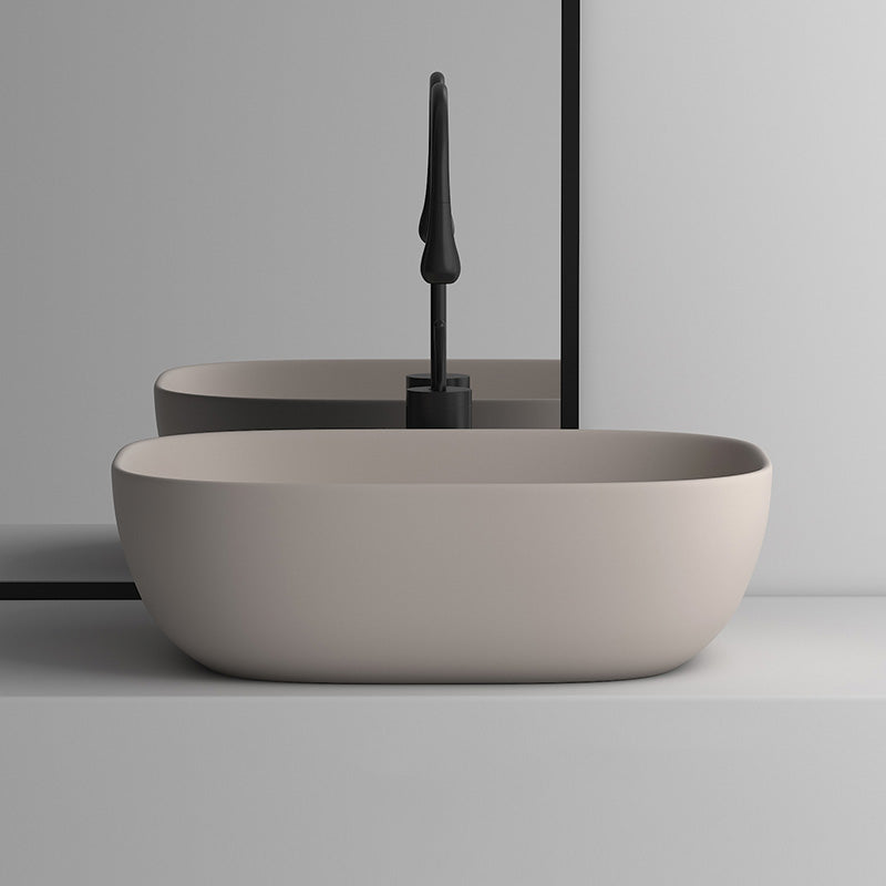 Modern Bathroom Sink Pop-Up Drain Porcelain Solid Color Oval-Shape Vessel