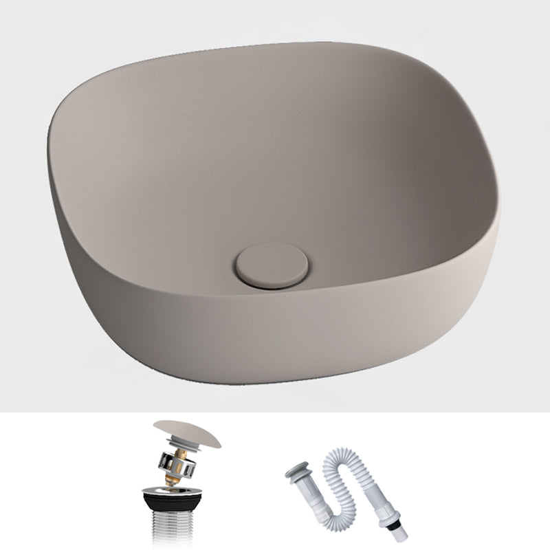 Modern Bathroom Sink Pop-Up Drain Porcelain Solid Color Oval-Shape Vessel