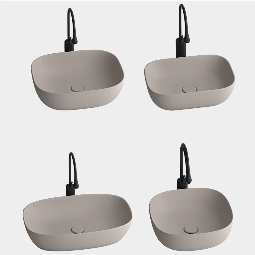 Modern Bathroom Sink Pop-Up Drain Porcelain Solid Color Oval-Shape Vessel