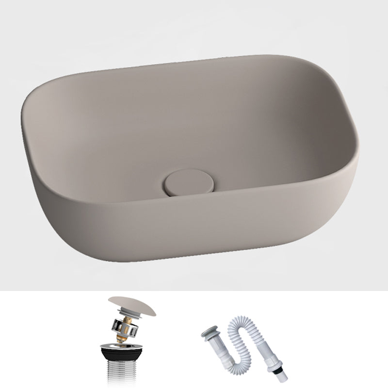 Modern Bathroom Sink Pop-Up Drain Porcelain Solid Color Oval-Shape Vessel