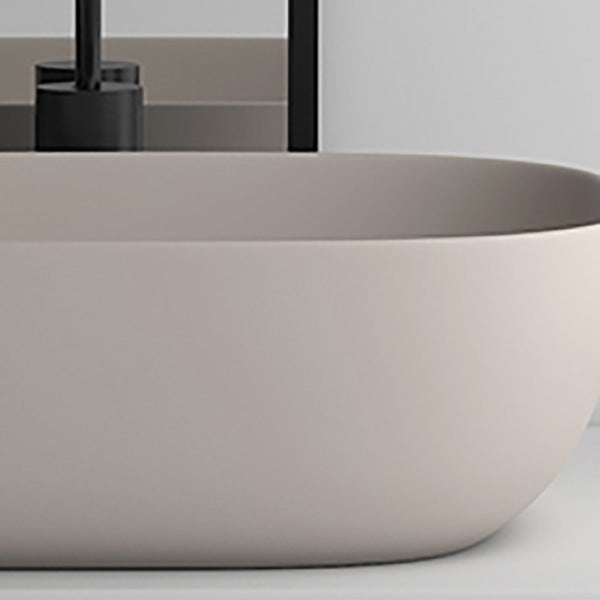 Modern Bathroom Sink Pop-Up Drain Porcelain Solid Color Oval-Shape Vessel