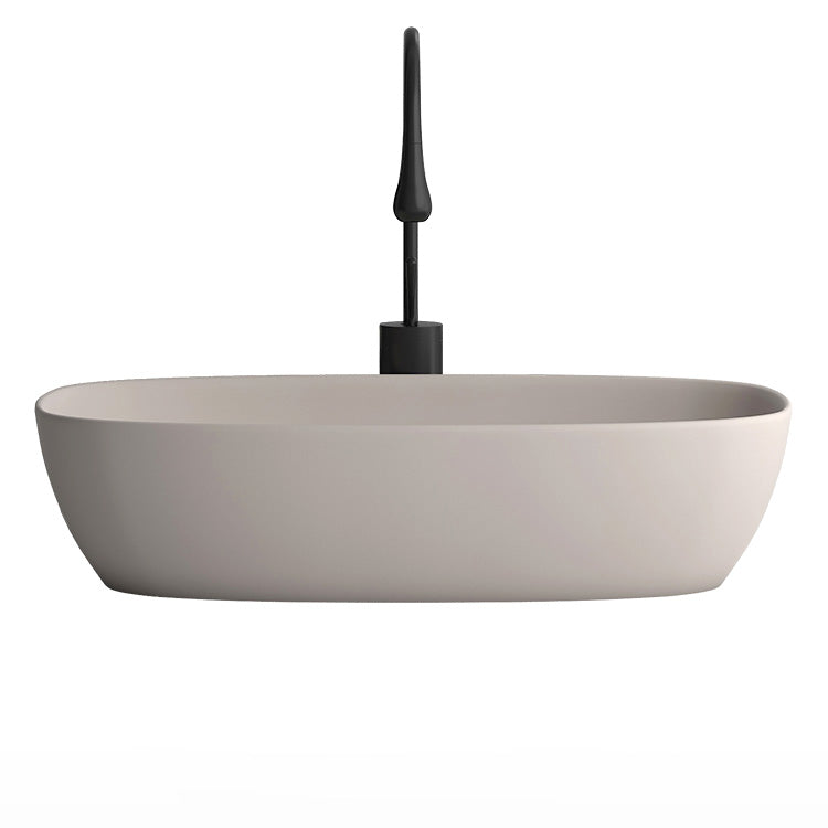 Modern Bathroom Sink Pop-Up Drain Porcelain Solid Color Oval-Shape Vessel