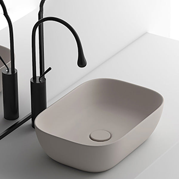 Modern Bathroom Sink Pop-Up Drain Porcelain Solid Color Oval-Shape Vessel