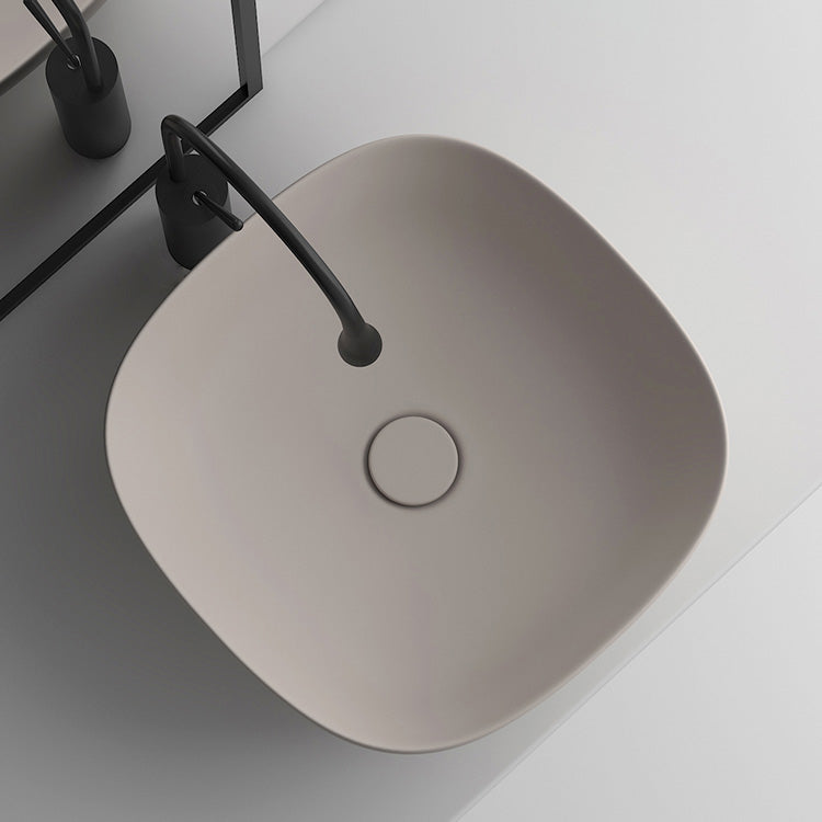 Modern Bathroom Sink Pop-Up Drain Porcelain Solid Color Oval-Shape Vessel