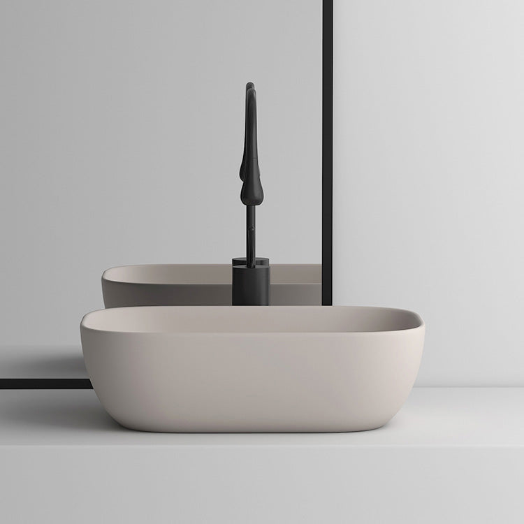 Modern Bathroom Sink Pop-Up Drain Porcelain Solid Color Oval-Shape Vessel