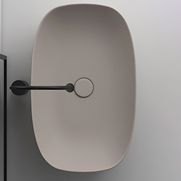 Modern Bathroom Sink Pop-Up Drain Porcelain Solid Color Oval-Shape Vessel