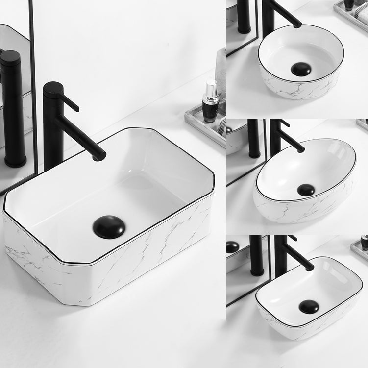 Contemporary Bathroom Sink Pop-Up Drain Porcelain Rectangular Vessel