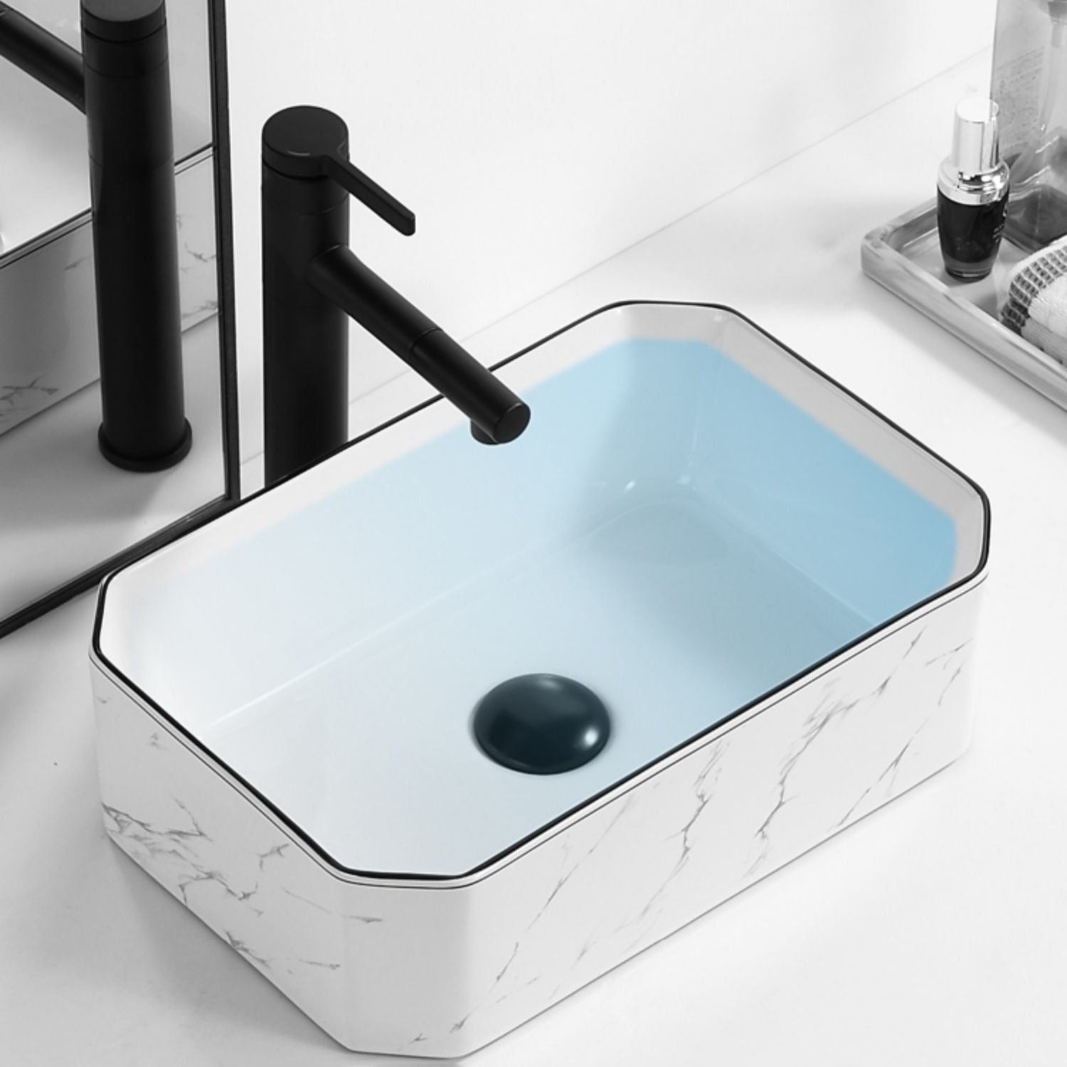 Contemporary Bathroom Sink Pop-Up Drain Porcelain Rectangular Vessel