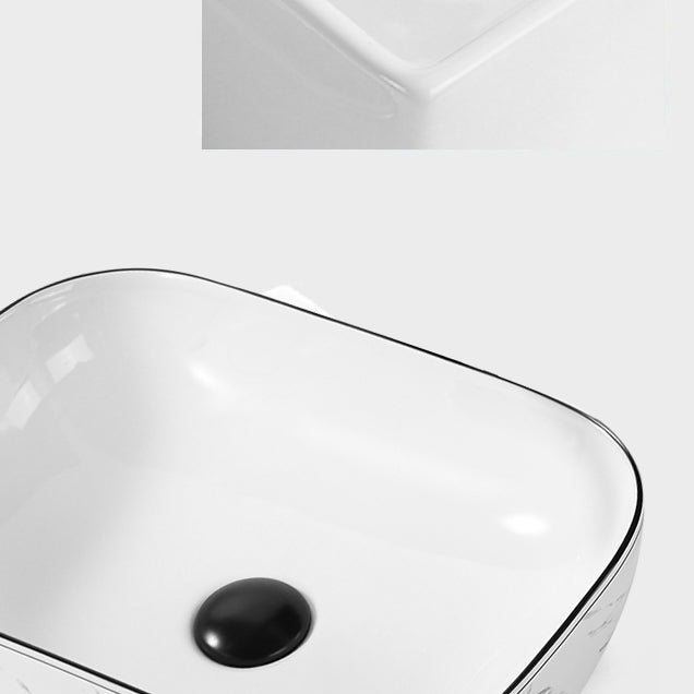 Contemporary Bathroom Sink Pop-Up Drain Porcelain Rectangular Vessel