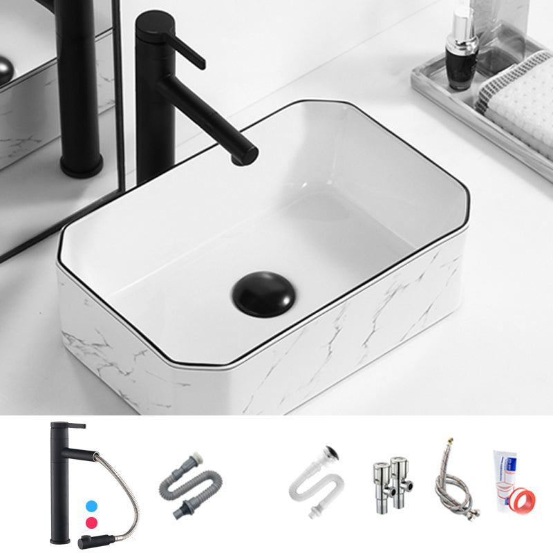 Contemporary Bathroom Sink Pop-Up Drain Porcelain Rectangular Vessel