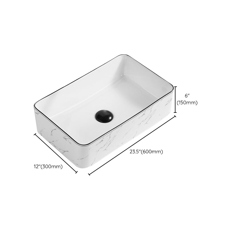 Contemporary Bathroom Sink Pop-Up Drain Porcelain Rectangular Vessel