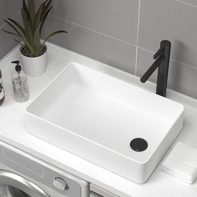 Contemporary Bathroom Sink Pop-Up Drain Porcelain Rectangular Vessel Sink