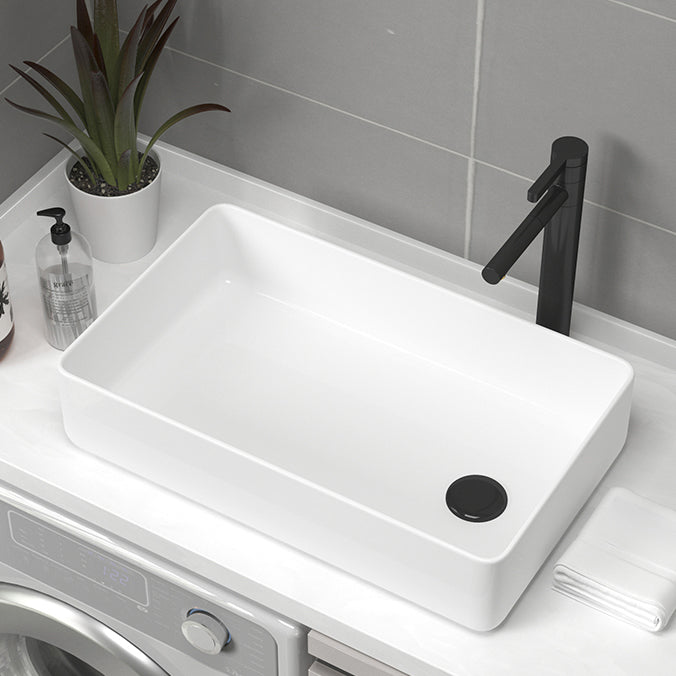 Contemporary Bathroom Sink Pop-Up Drain Porcelain Rectangular Vessel Sink