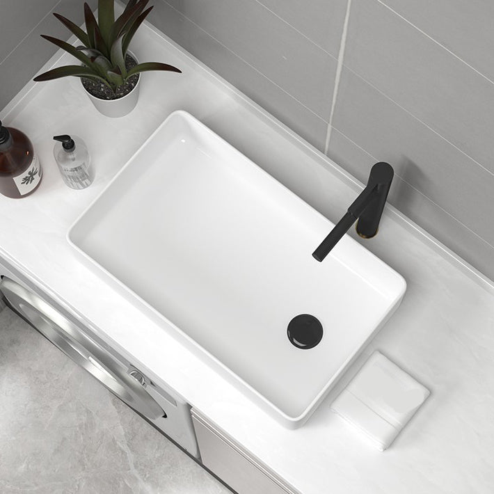 Contemporary Bathroom Sink Pop-Up Drain Porcelain Rectangular Vessel Sink