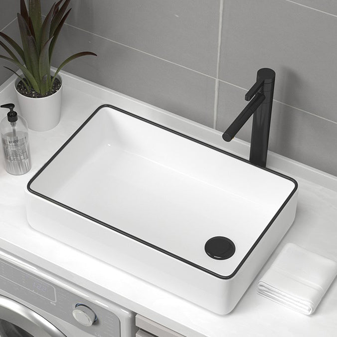 Contemporary Bathroom Sink Pop-Up Drain Porcelain Rectangular Vessel Sink
