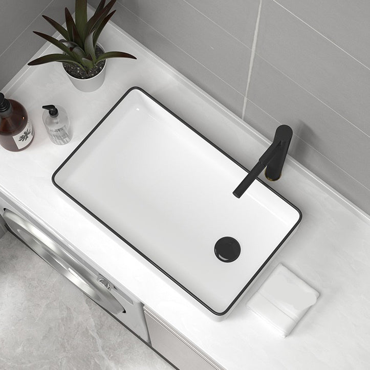 Contemporary Bathroom Sink Pop-Up Drain Porcelain Rectangular Vessel Sink