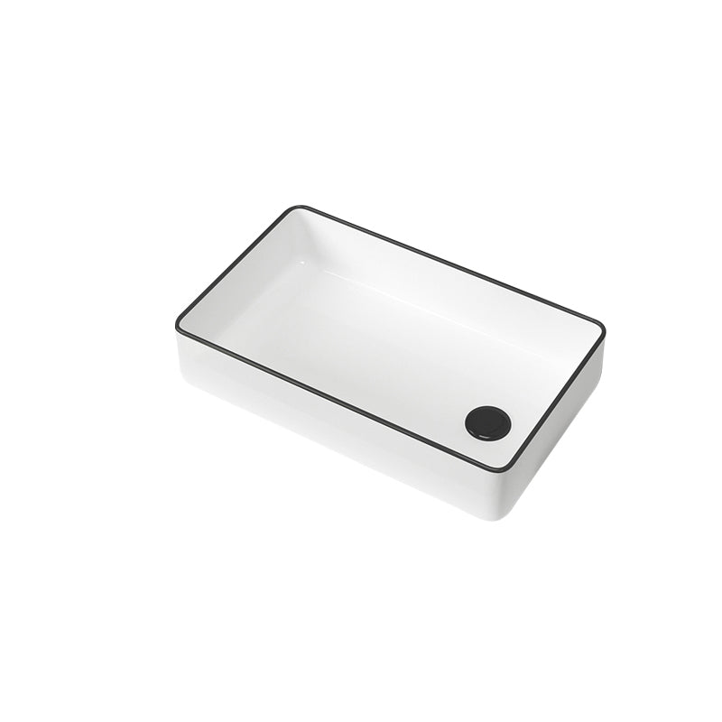 Contemporary Bathroom Sink Pop-Up Drain Porcelain Rectangular Vessel Sink