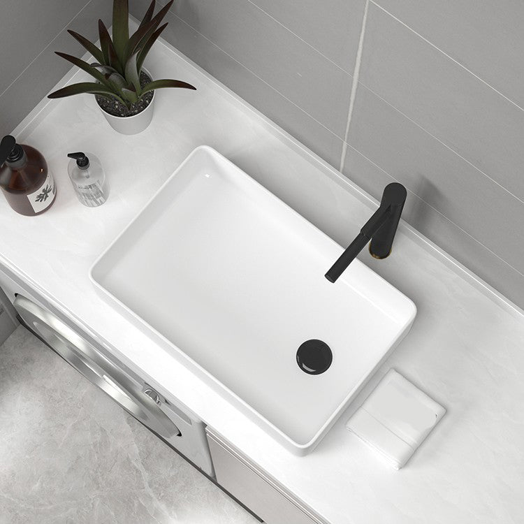 Contemporary Bathroom Sink Pop-Up Drain Porcelain Rectangular Vessel Sink