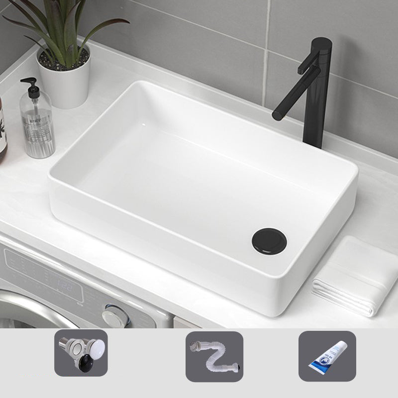 Contemporary Bathroom Sink Pop-Up Drain Porcelain Rectangular Vessel Sink