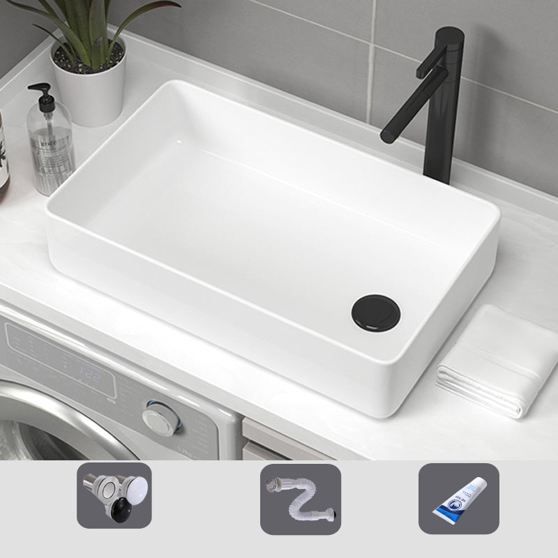Contemporary Bathroom Sink Pop-Up Drain Porcelain Rectangular Vessel Sink