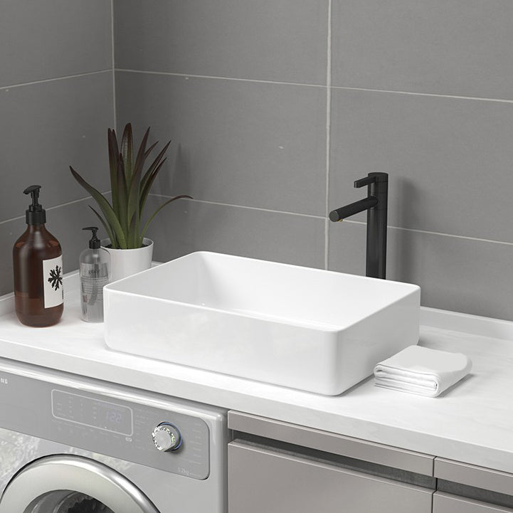 Contemporary Bathroom Sink Pop-Up Drain Porcelain Rectangular Vessel Sink