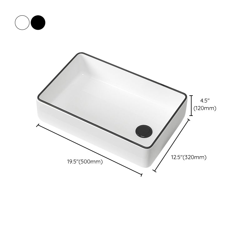 Contemporary Bathroom Sink Pop-Up Drain Porcelain Rectangular Vessel Sink