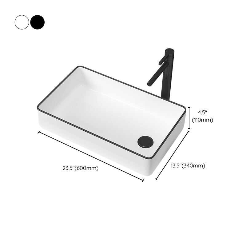 Contemporary Bathroom Sink Pop-Up Drain Porcelain Rectangular Vessel Sink