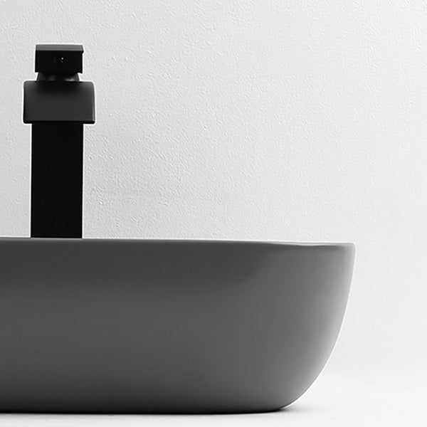 Contemporary Bathroom Sink Pop-Up Drain Porcelain Solid Color Rectangular Vessel Sink