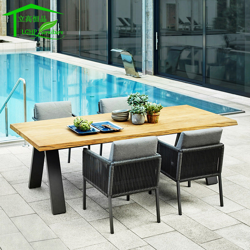 Boho Wood Dining Set 1/3/5 Pieces Rectangular Dining Table Set for Outdoor