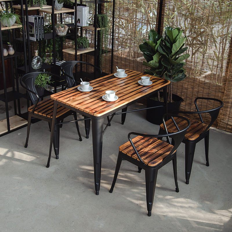 Industrial 1/5 Pieces Metal Dining Set Reclaimed Wood Dining Table Set for Outdoor