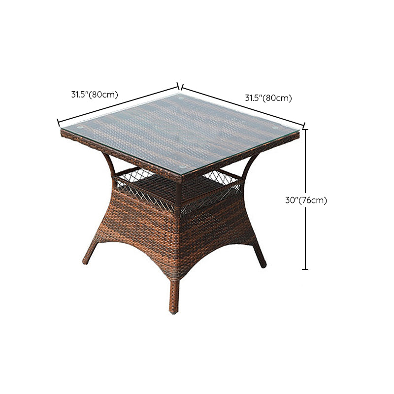 Modern Tempered Glass Outdoor Table Set 1/5 Pieces Dining Table with Rat Base